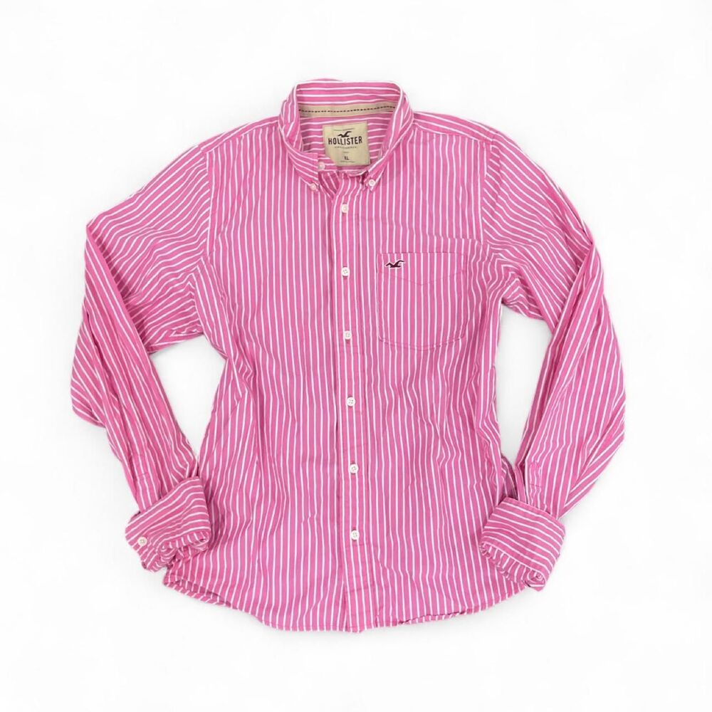 Hollister Co. pink & white striped button-up shirt Size XL